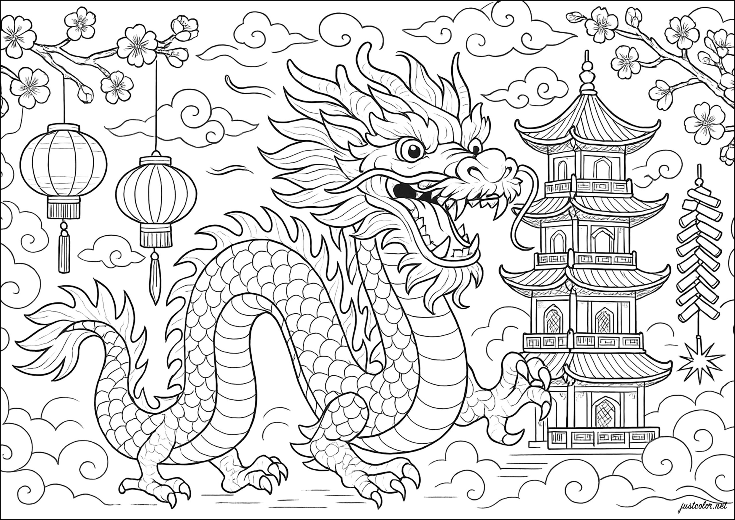 New Year s Dancing Dragon Chinese New Year Coloring Pages For Adults New Year s Dancing Dragon Chinese New Year Coloring Pages For Adults