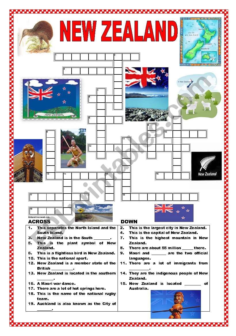 New Zealand Crossword ESL Worksheet By Ildibildi