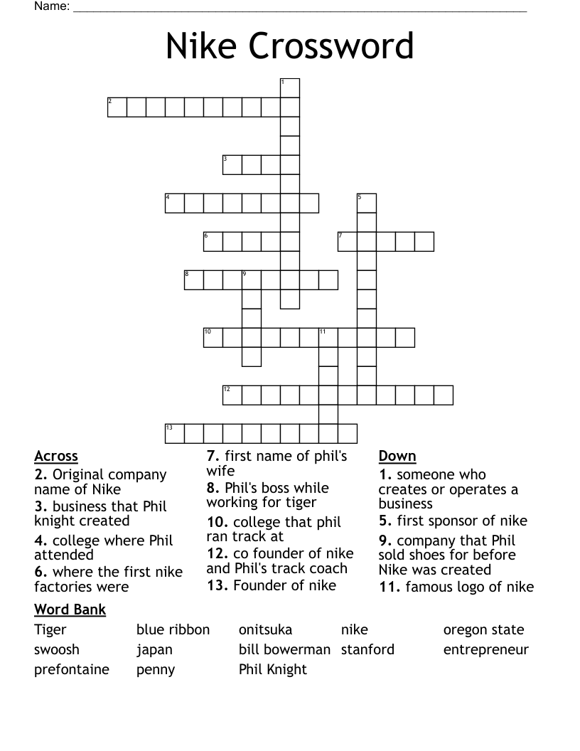 Nike Crossword WordMint Nike Crossword WordMint