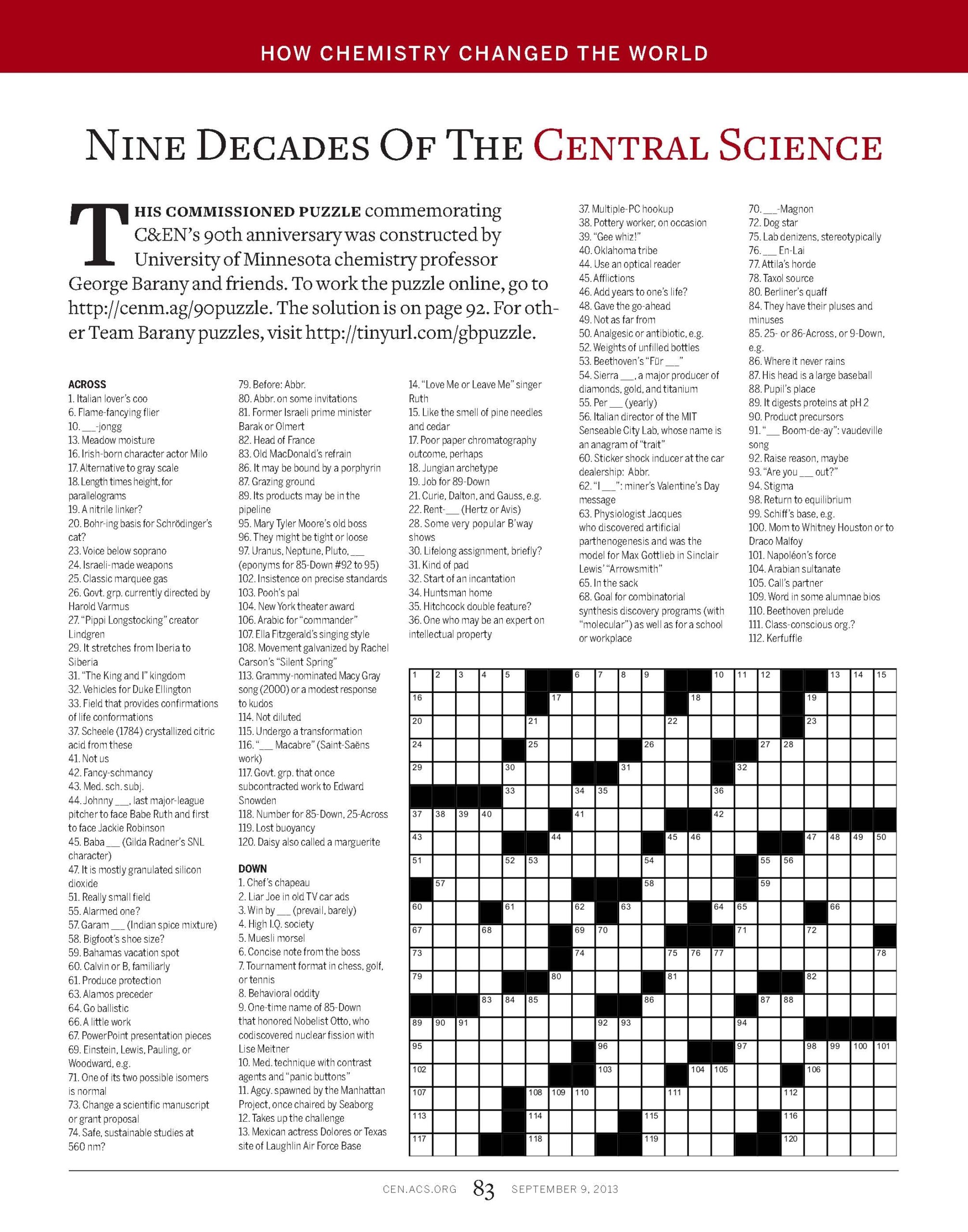 Nine Decades Of The Central Science Crossword Puzzle