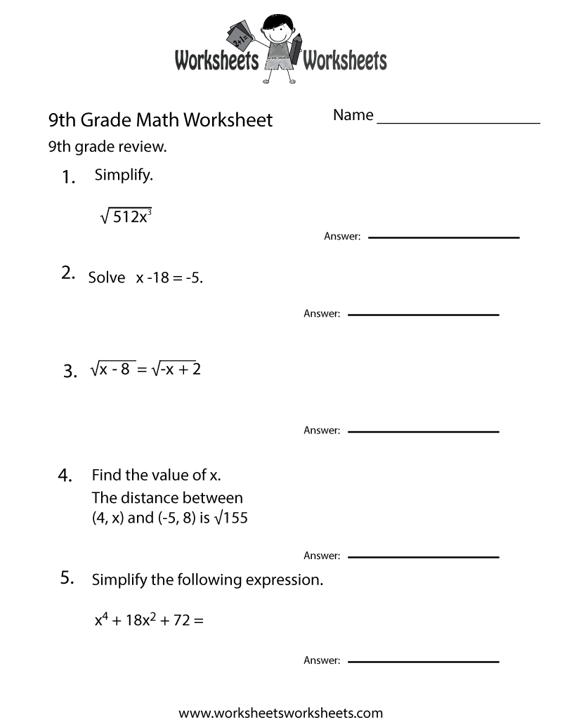 9th grade math worksheets