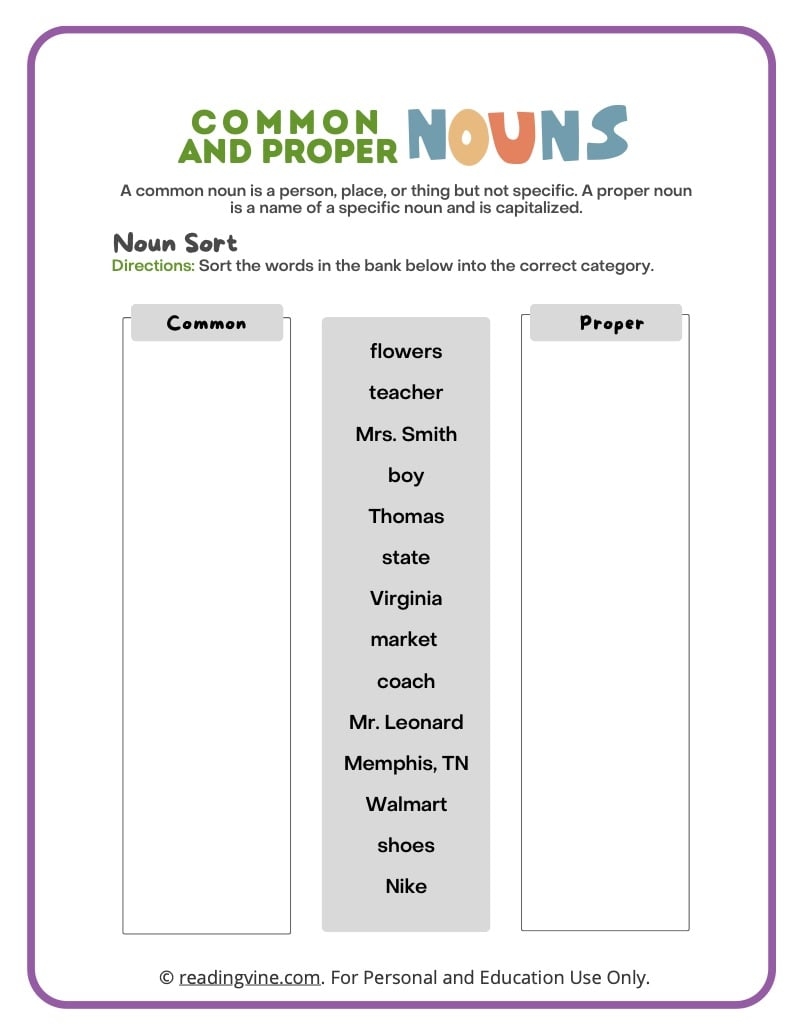 common noun and proper noun worksheet