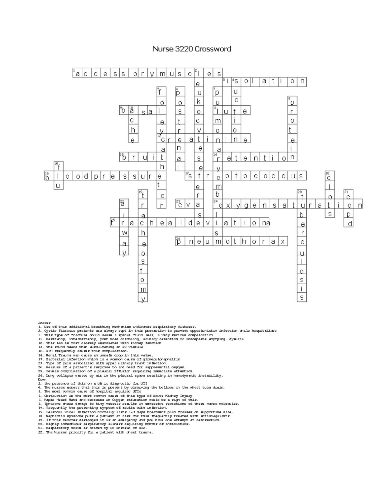 Nurse 3220 Crossword Puzzle Clinical Terms Concepts Studocu