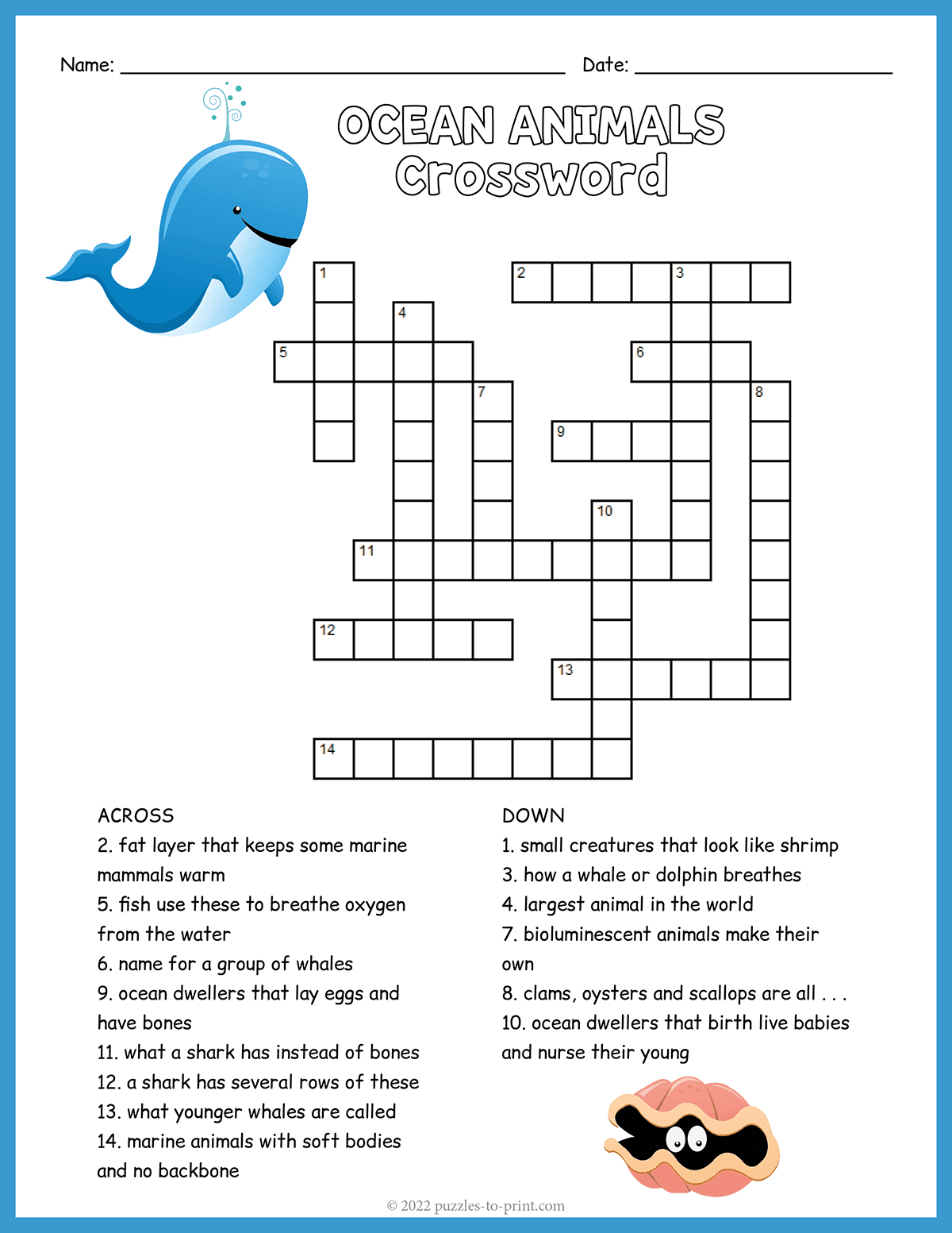 Ocean Animals Crossword