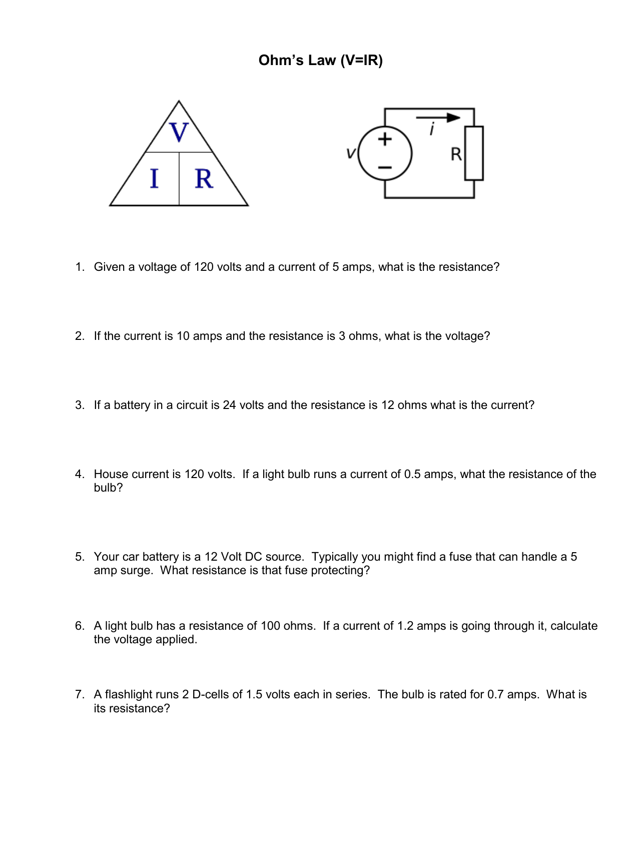 Ohm s Law Practice Problems V IR Worksheet Ohm s Law Practice Problems V IR Worksheet