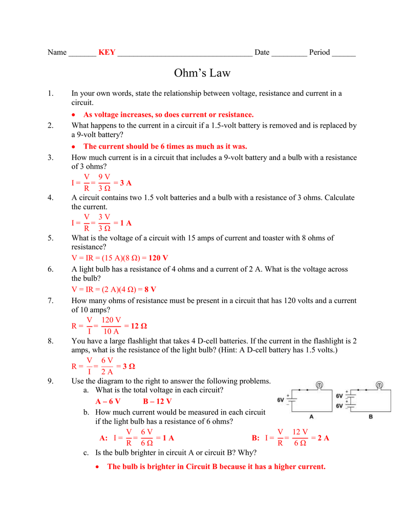 ohm's law worksheet ohm's law worksheet