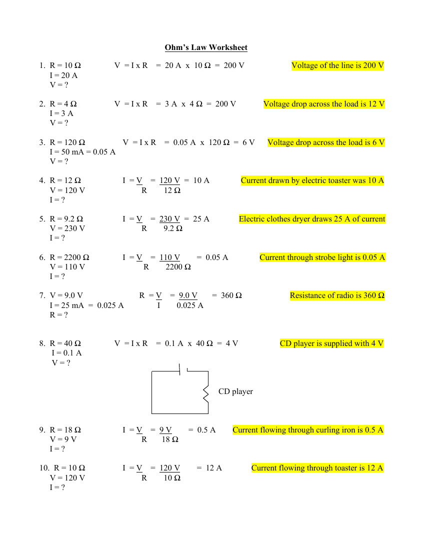 Ohms Law Worksheet Answers Science 7th Grade Worksheets Library Ohms Law Worksheet Answers Science 7th Grade Worksheets Library