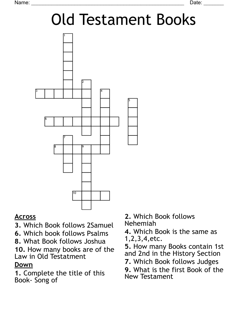 Old Testament Books Crossword WordMint