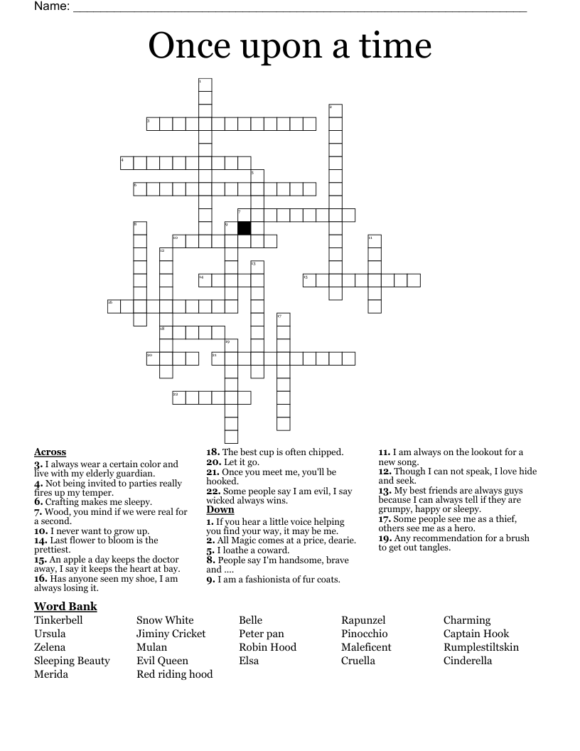 Once Upon A Time Crossword WordMint