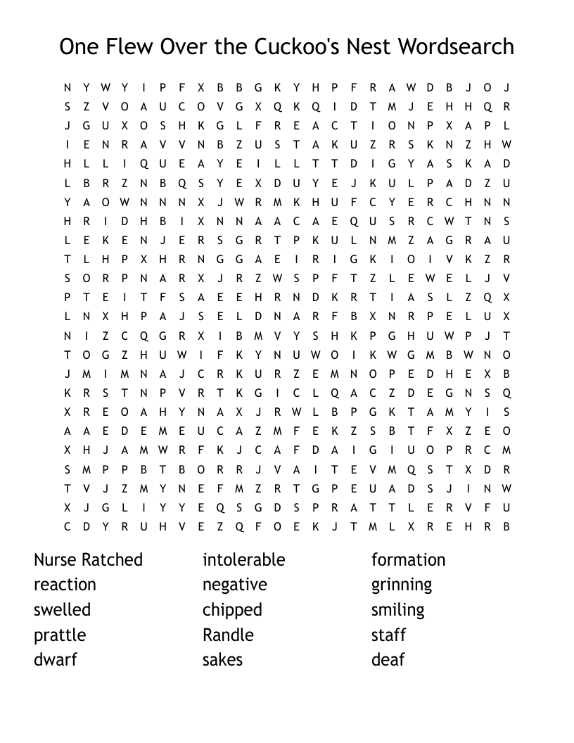 One Flew Over The Cuckoo s Nest Crossword WordMint