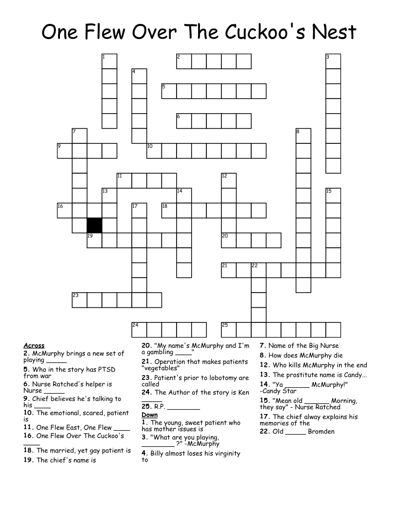 One Flew Over The Cuckoo s Nest Crossword WordMint