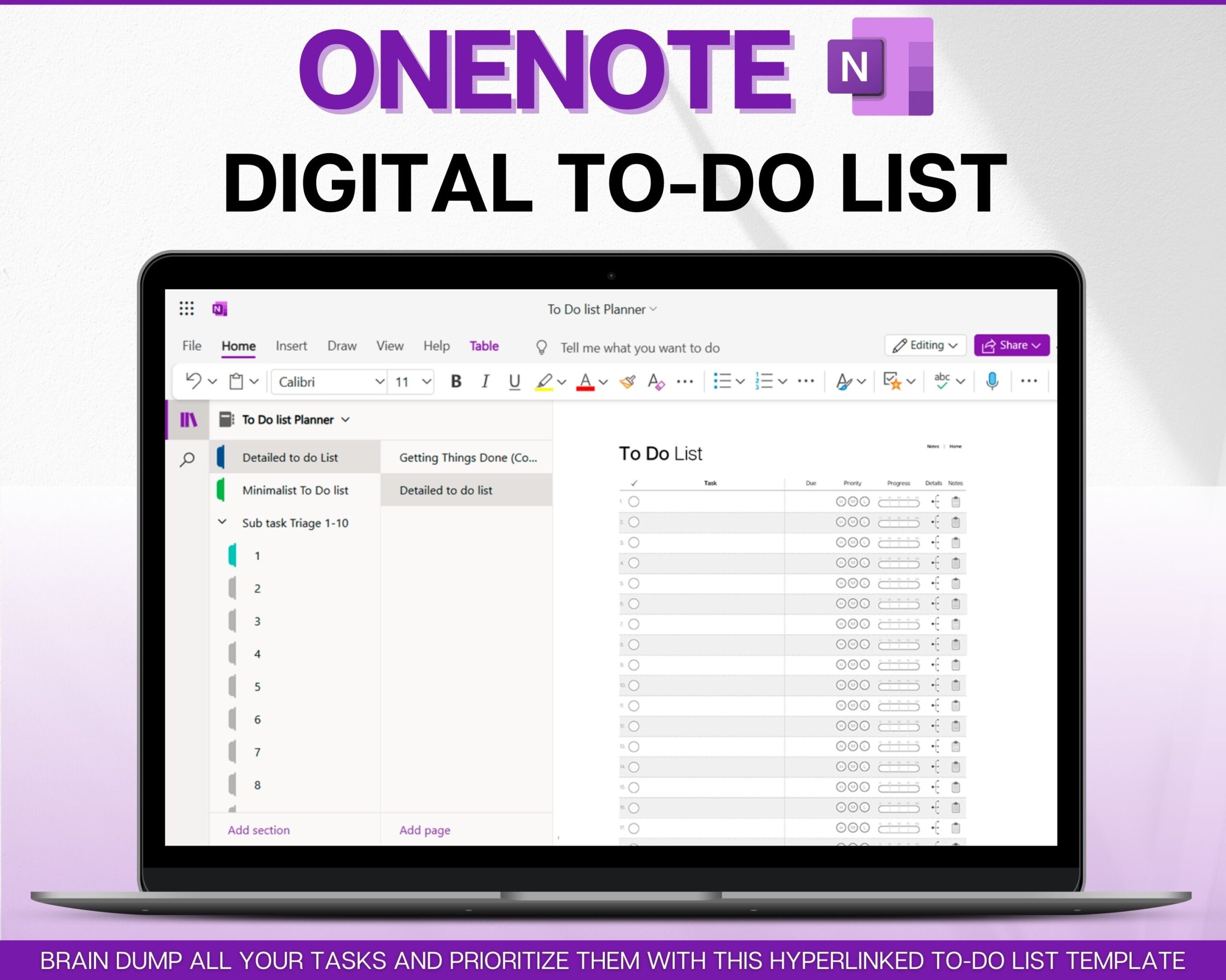 Onenote To Do List Template Hyperlinked To Do List For One Note Digital Task List Brain Dump Template ADHD To Do List Minimalist List Etsy Hong Kong