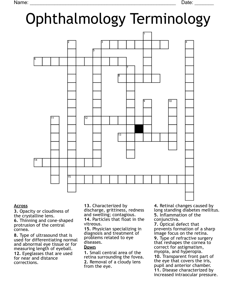Ophthalmology Terminology Crossword WordMint Ophthalmology Terminology Crossword WordMint