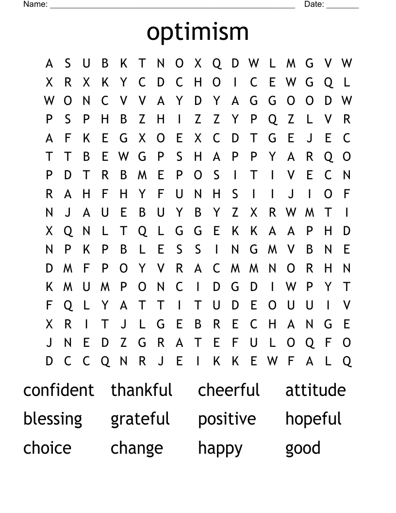 Optimism Word Search WordMint