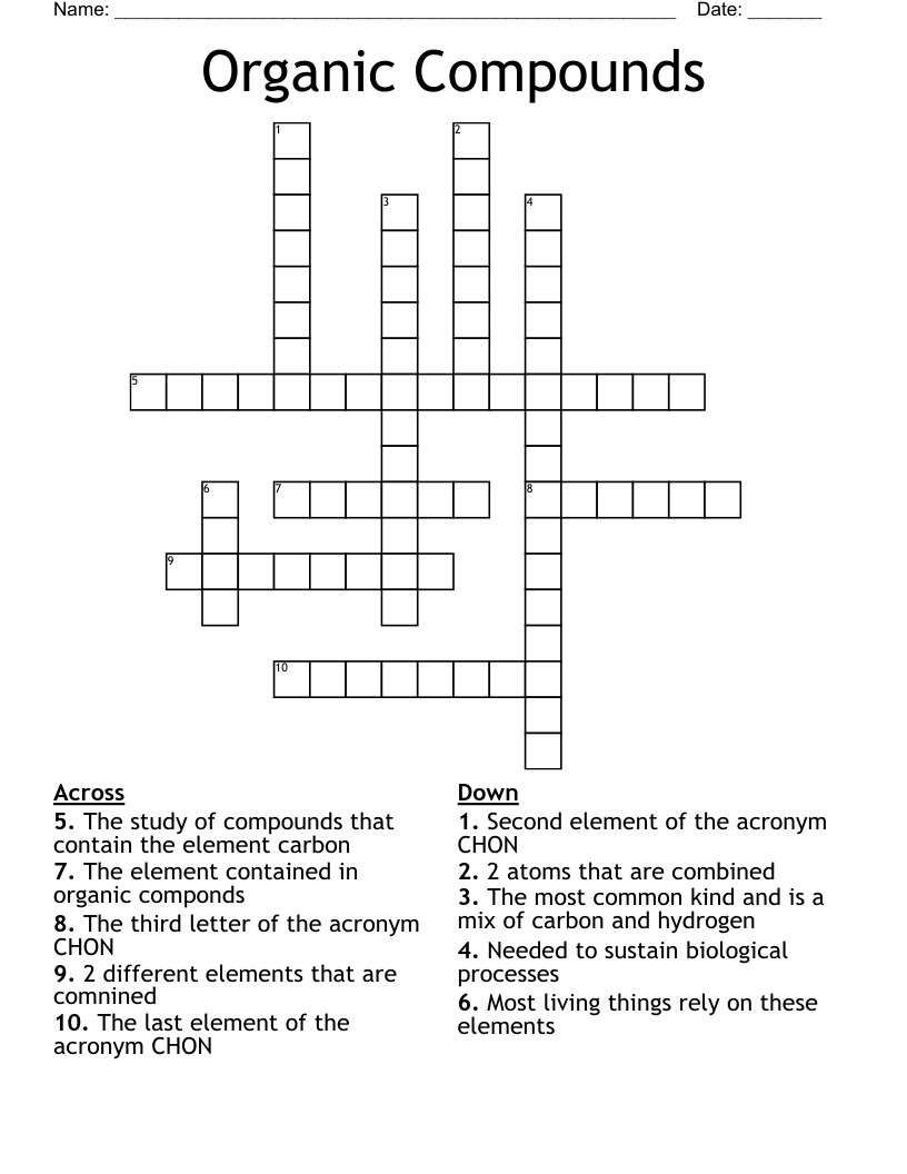 Organic Compounds Crossword WordMint