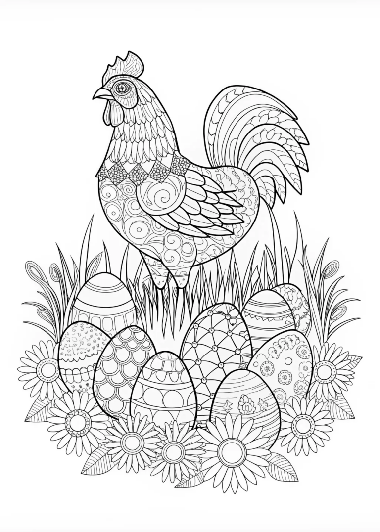Ornate Rooster And Decorative Eggs Coloring Page Free Printable Ornate Rooster And Decorative Eggs Coloring Page Free Printable