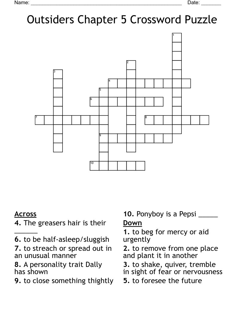 Outsiders Chapter 5 Crossword Puzzle WordMint