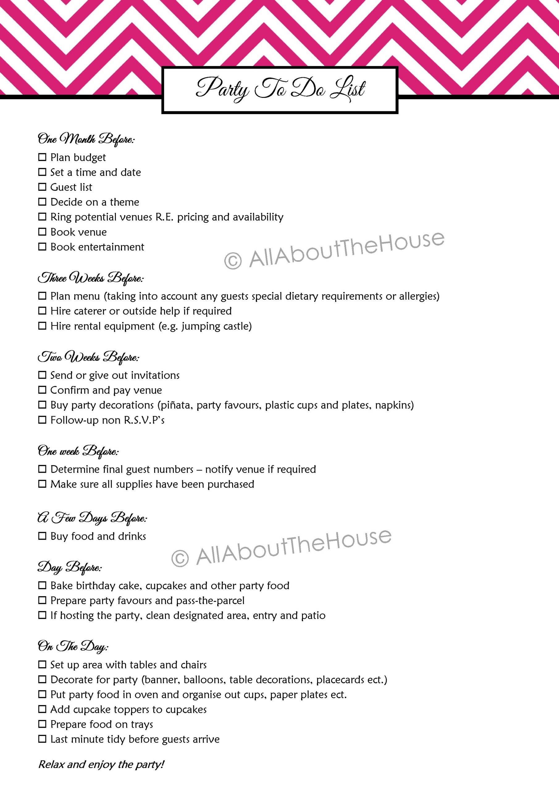 Party To Do List AllAboutTheHouse Printables
