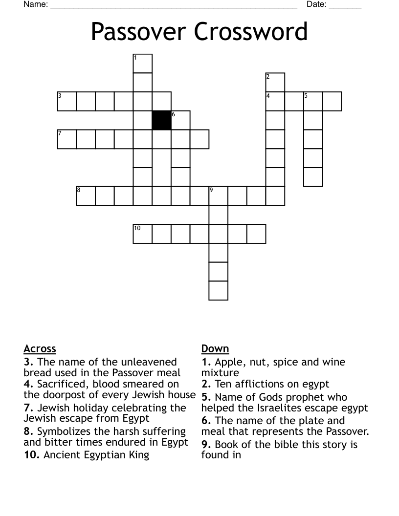 Passover Crossword WordMint Passover Crossword WordMint