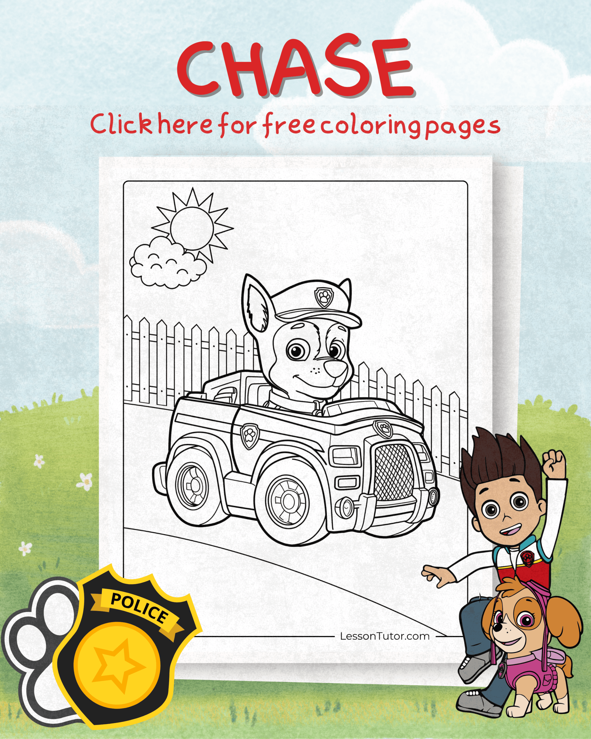 chase from paw patrol coloring page