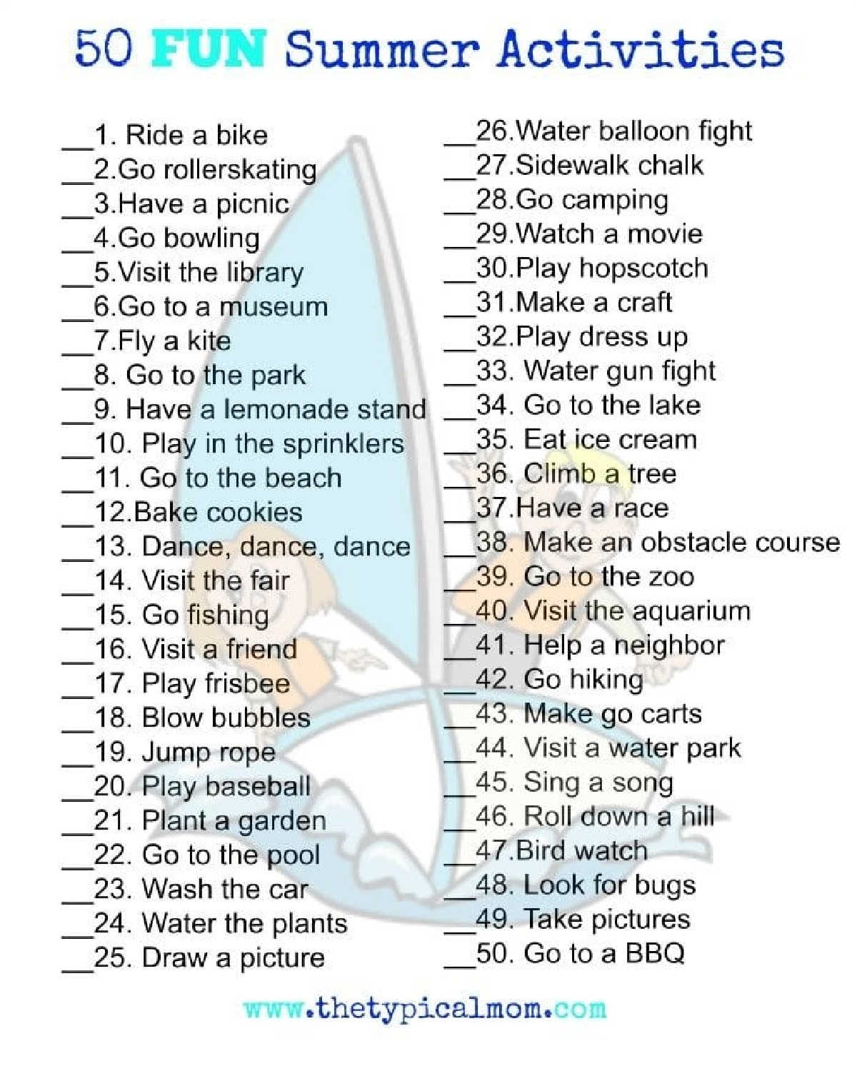 kids summer to do list