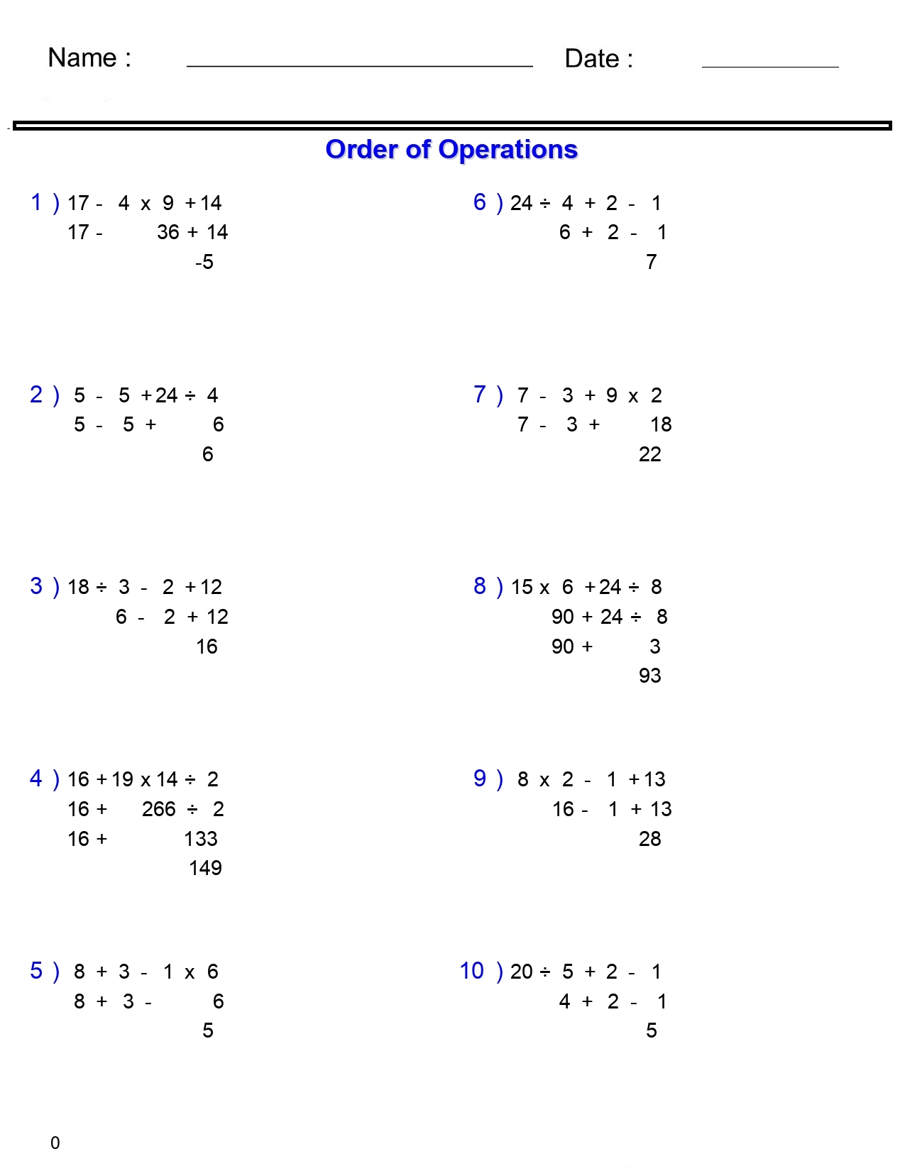 PEMDAS Problems Order Of Operations Worksheets Add Subtract Multiply And Divide Made By Teachers