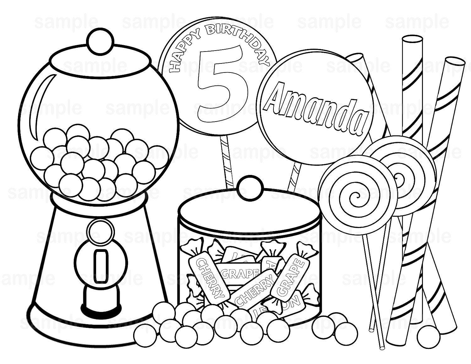 Personalized Sweet Shoppe Candy Coloring Page Birthday Party Favor Colouring Activity Sheet Personalized Printable Template Etsy