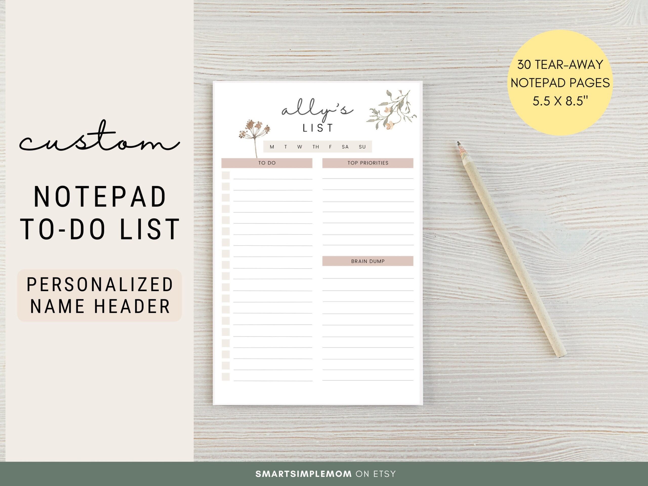 Personalized To do List Notepad Daily Task Planner Etsy