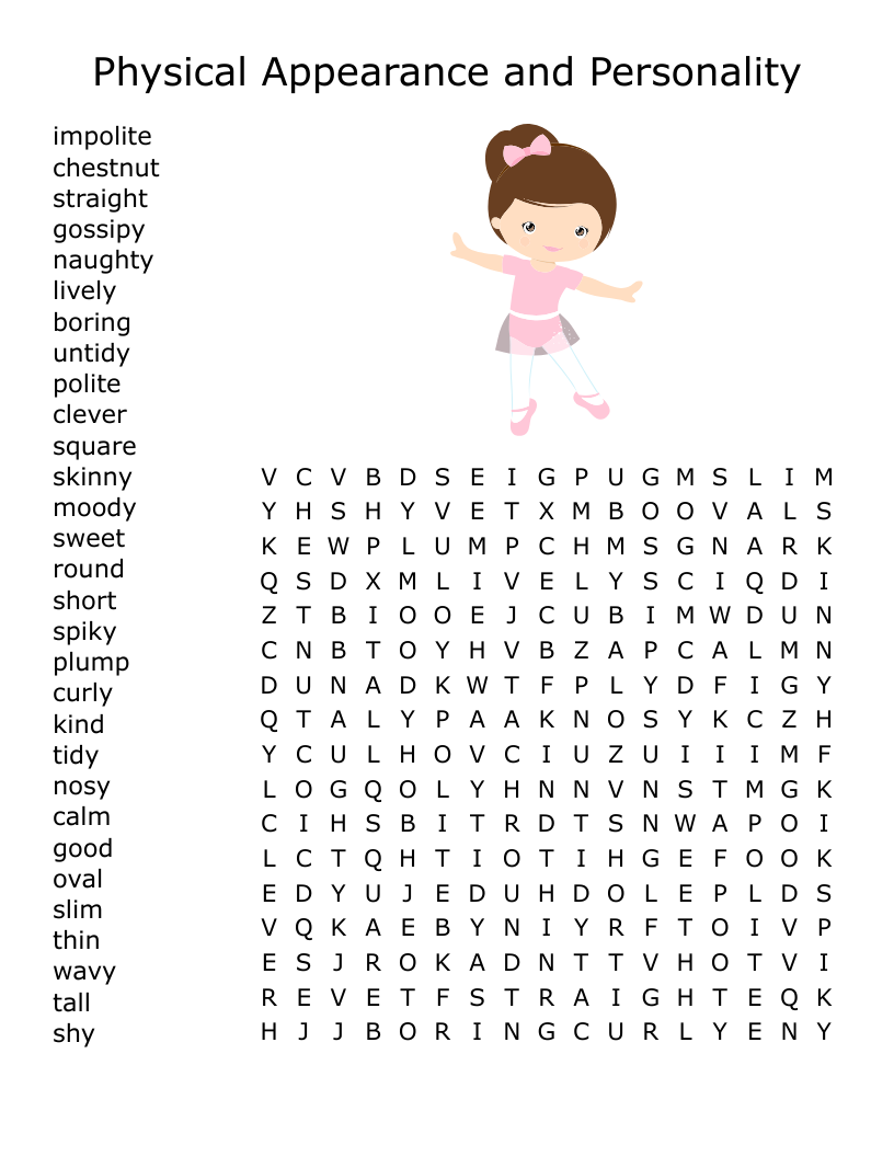 Physical Appearance And Personality Word Search WordMint Physical Appearance And Personality Word Search WordMint