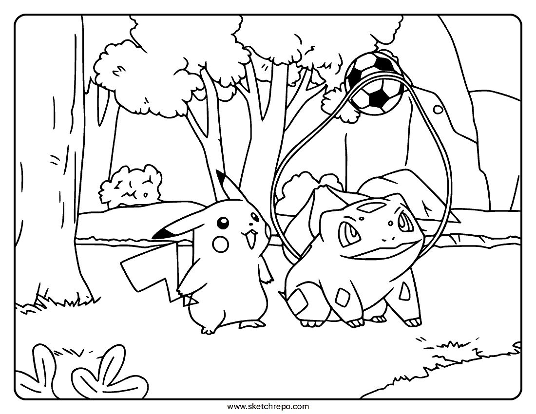 Pikachu And Bulbasaur Coloring Page Sketch Repo
