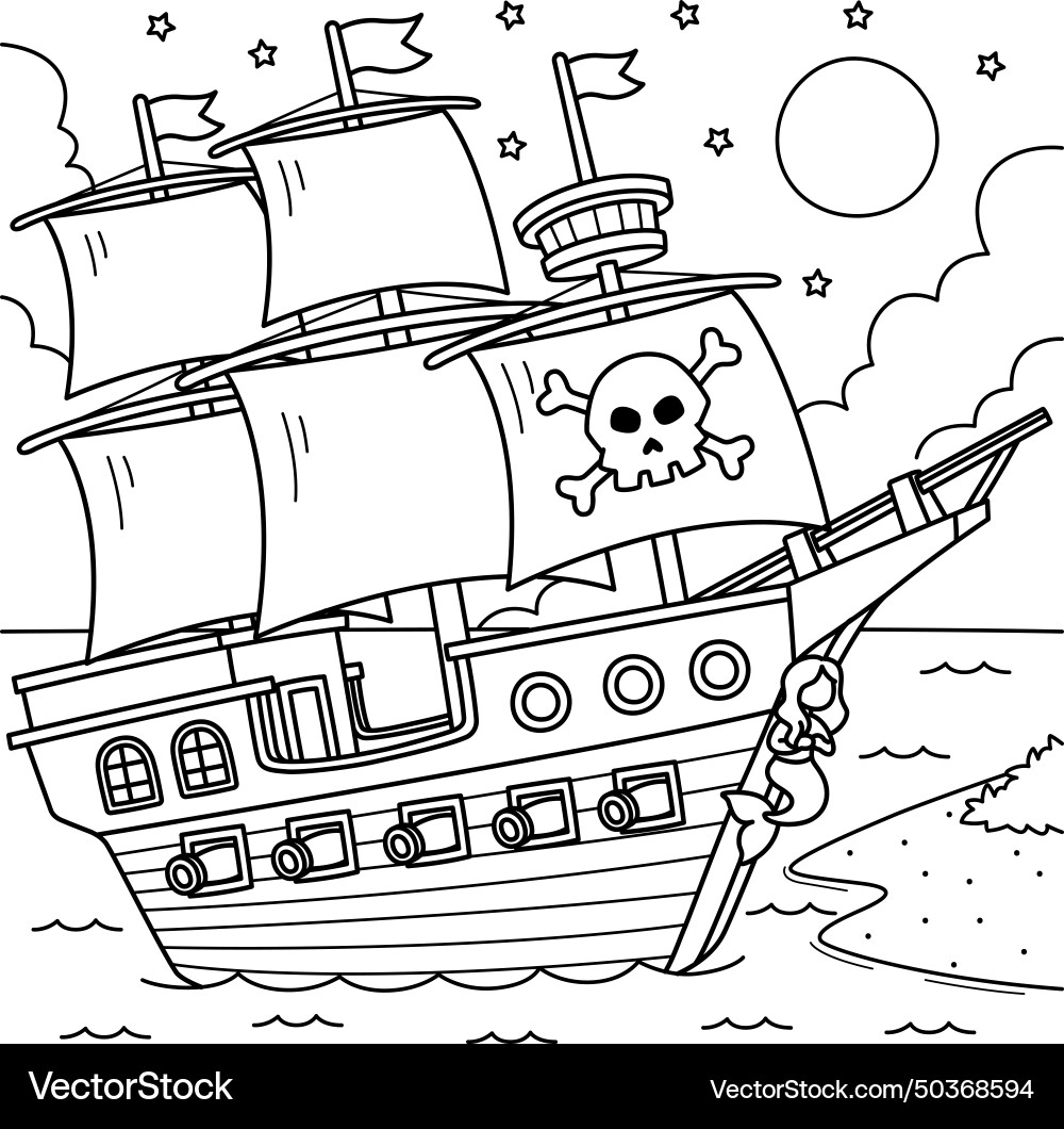 Pirate Ship Coloring Page For Kids Royalty Free Vector VectorStock
