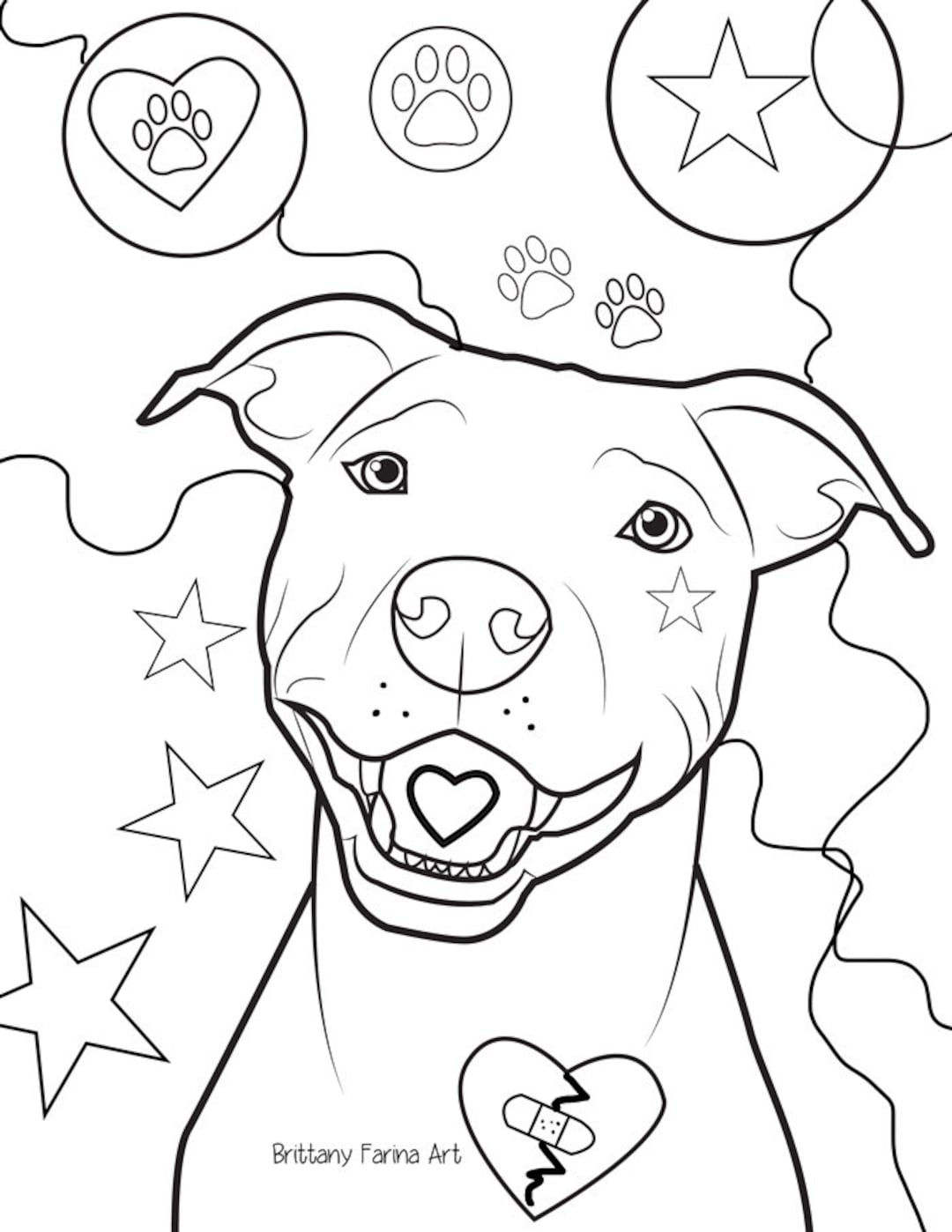 Pitbull Coloring Page Dog Lover Illustration JPEG Etsy