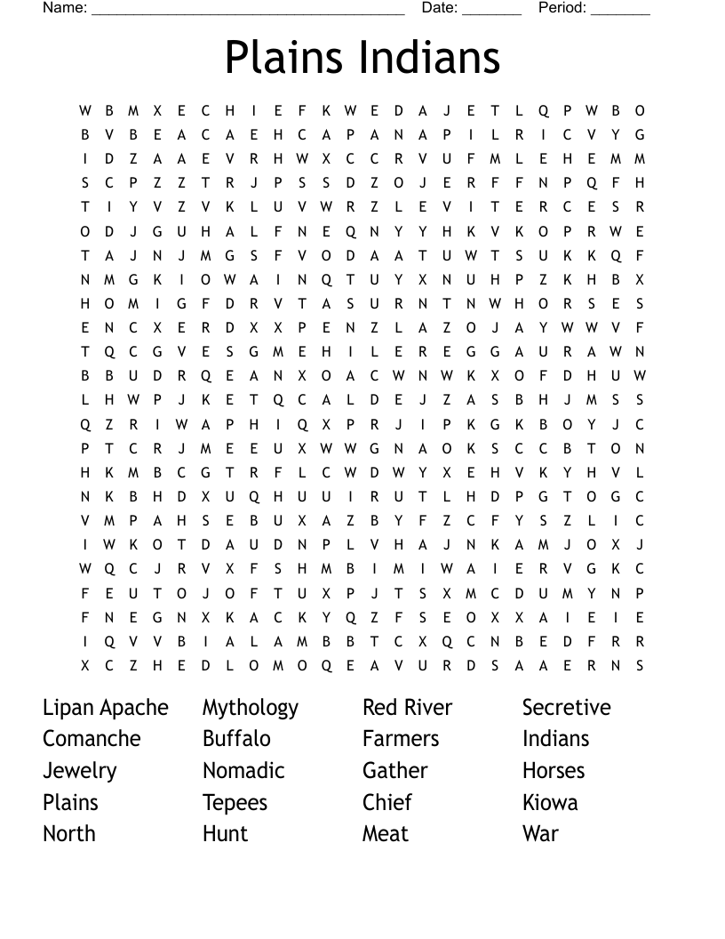 Plains Indians Word Search WordMint