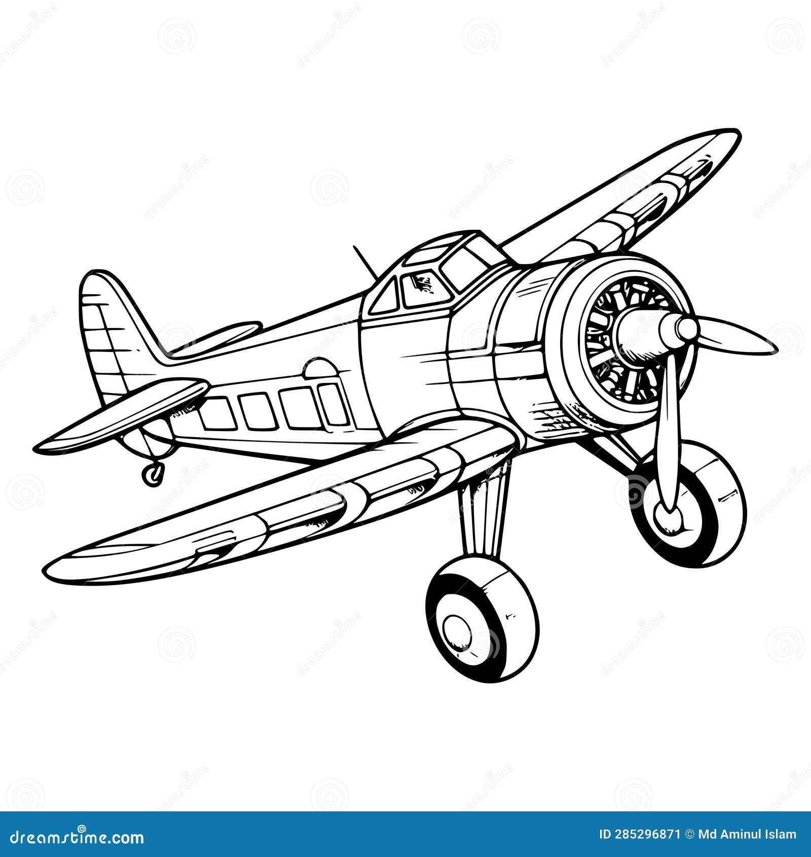 Plane Coloring Pages Drawing For Kids Stock Vector Illustration Of Realistic Army 285296871