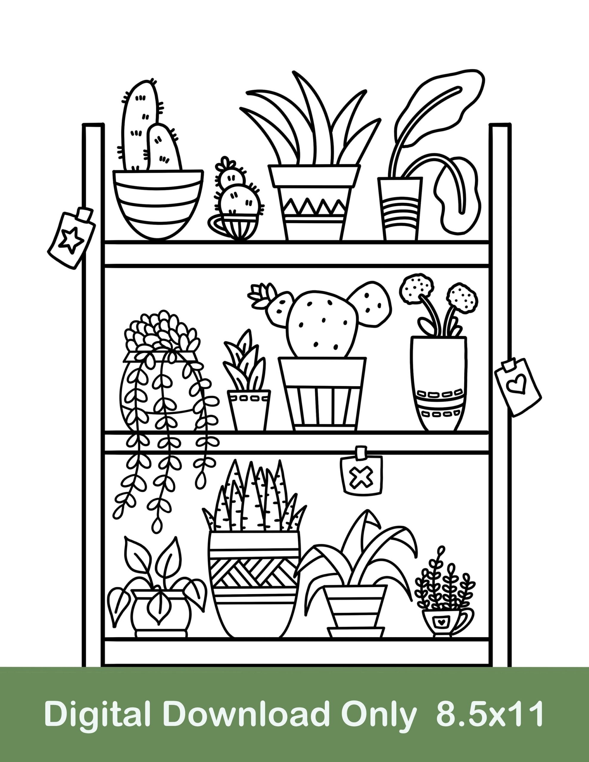 Plant Shelf Coloring Page Cactus Potted Plants digital Download Etsy Plant Shelf Coloring Page Cactus Potted Plants digital Download Etsy