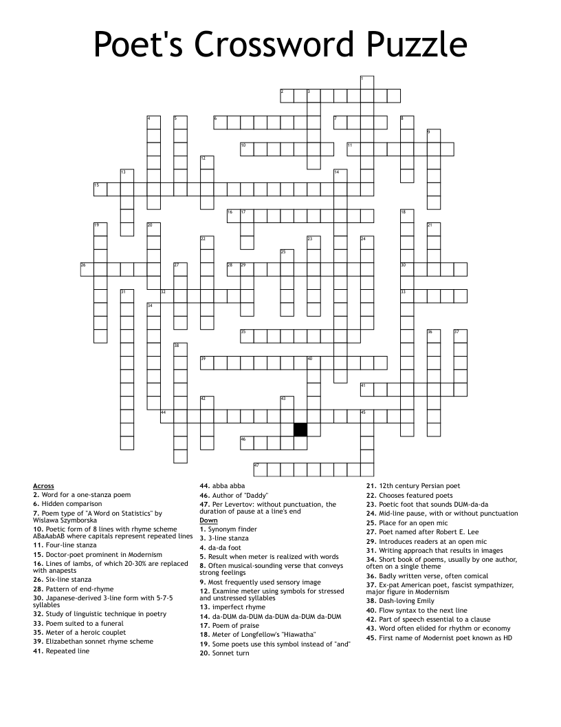 Poet s Crossword Puzzle WordMint