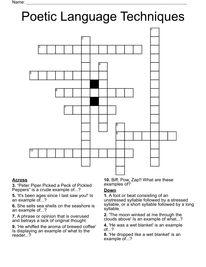 Poetic Language Techniques Crossword WordMint