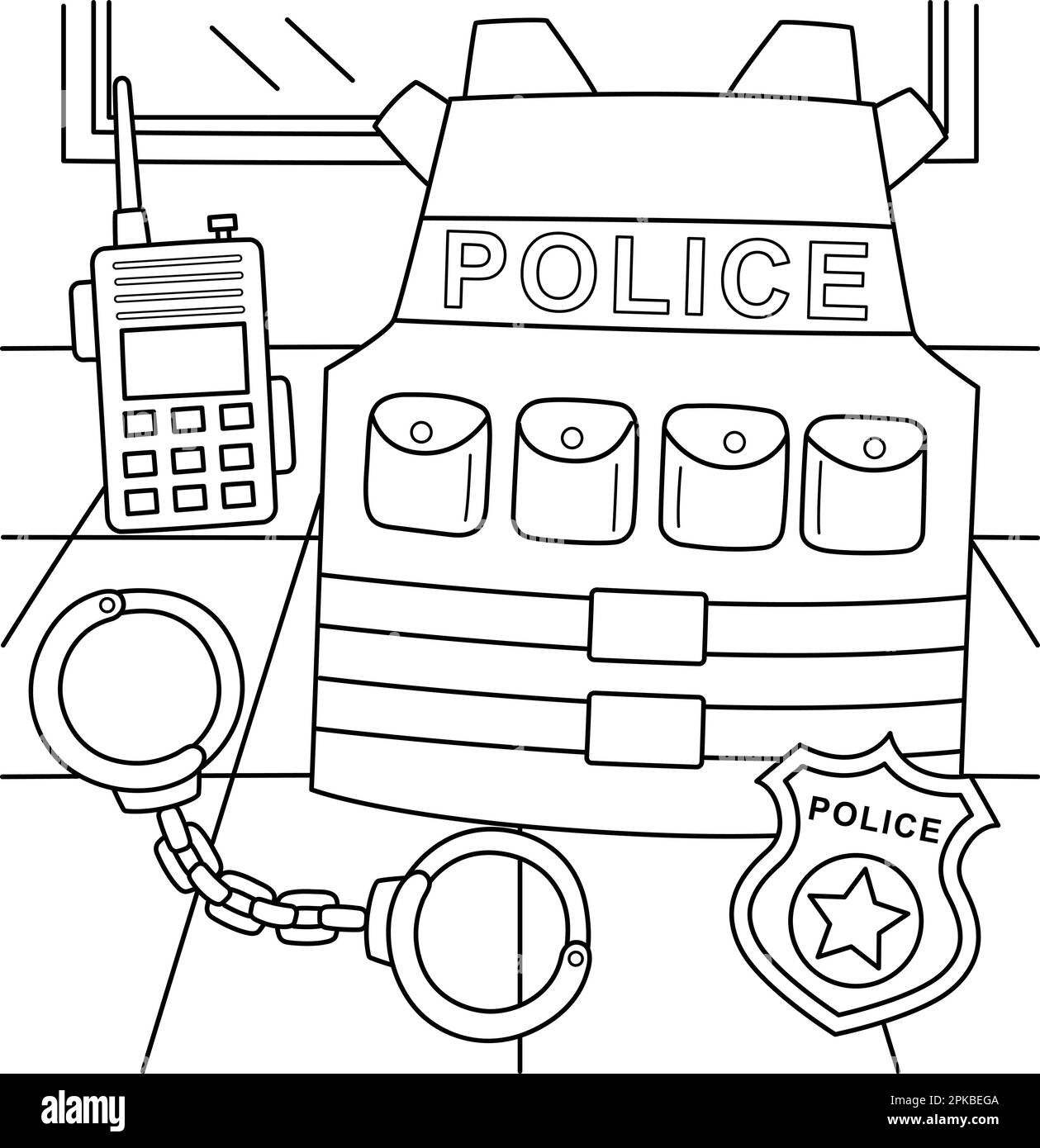 Police Officer Equipment Coloring Page For Kids Stock Vector Image Art Alamy