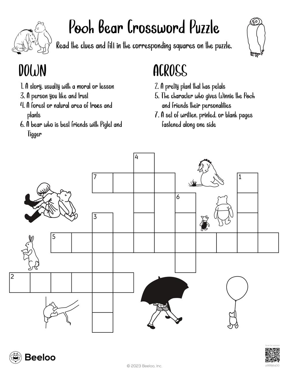 Pooh Bear Crossword Puzzle Beeloo Printable Crafts And Activities For Kids