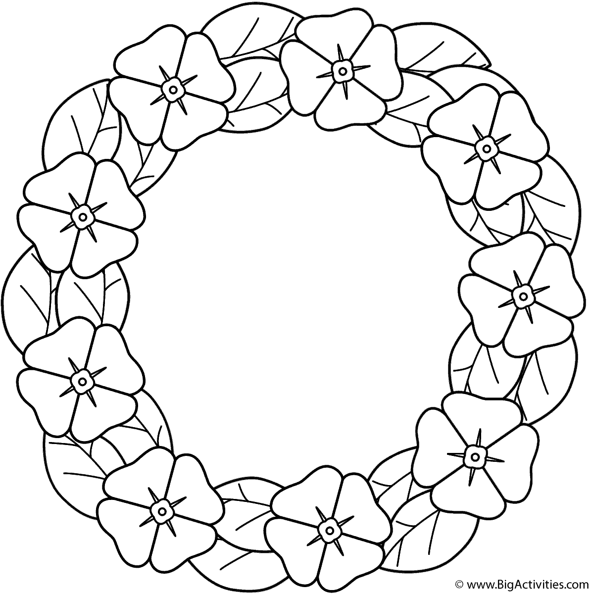 Poppy Wreath Coloring Page Remembrance Day 
