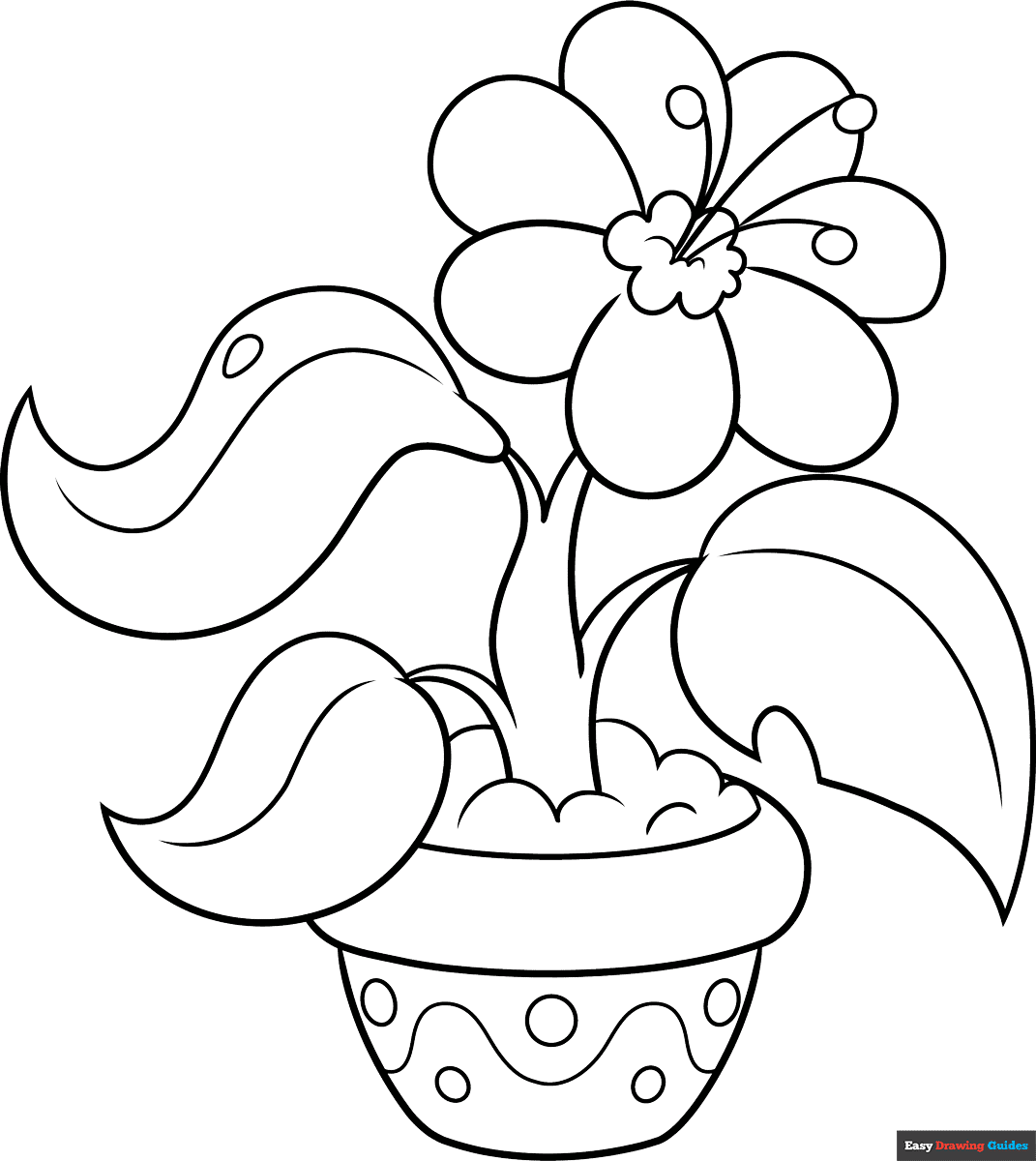 Potted Plant Coloring Page Easy Drawing Guides
