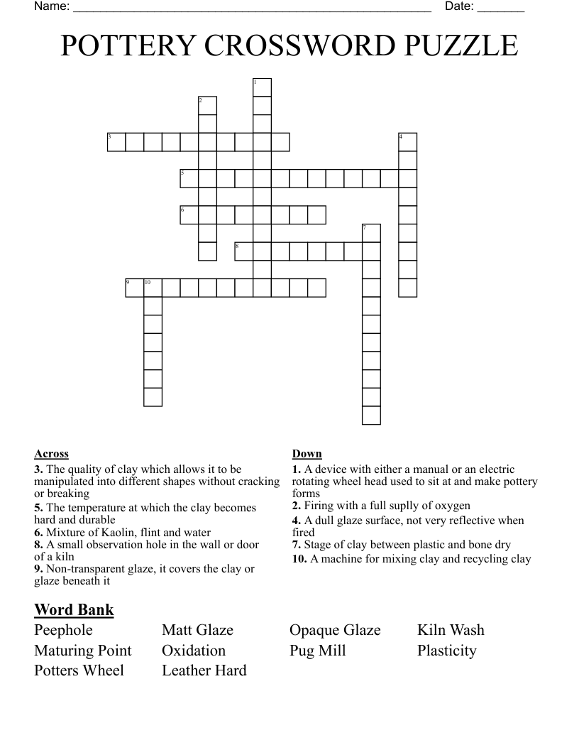 POTTERY CROSSWORD PUZZLE WordMint