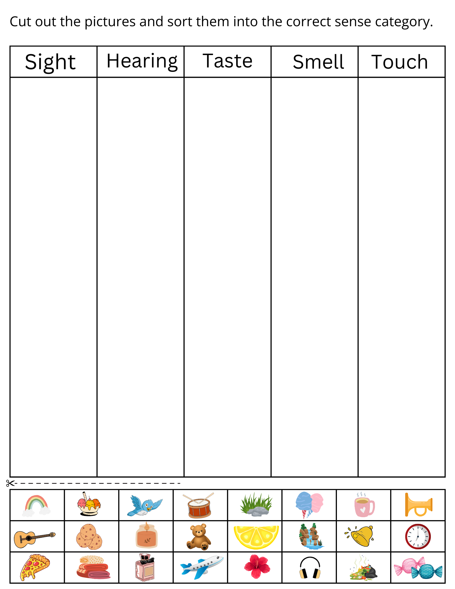 5 senses worksheet preschool