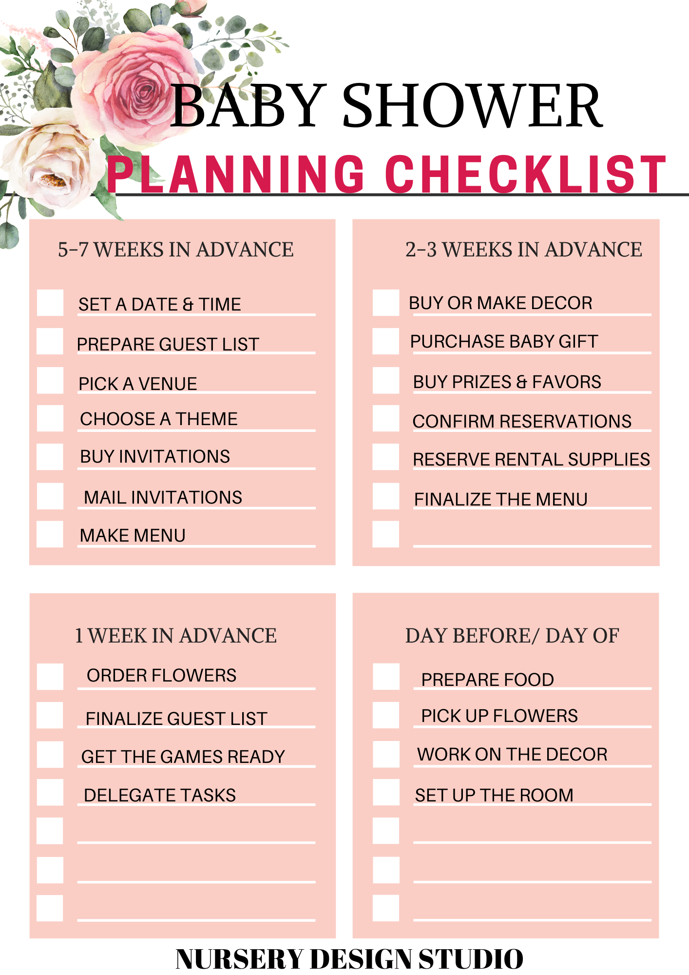 PRINTABLE BABY SHOWER CHECKLIST WHEN PLANNING A BABY SHOWER Nursery Design Studio PRINTABLE BABY SHOWER CHECKLIST WHEN PLANNING A BABY SHOWER Nursery Design Studio