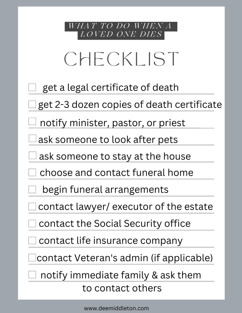 Printable Checklist After Death Of Spouse Printable Party Favors