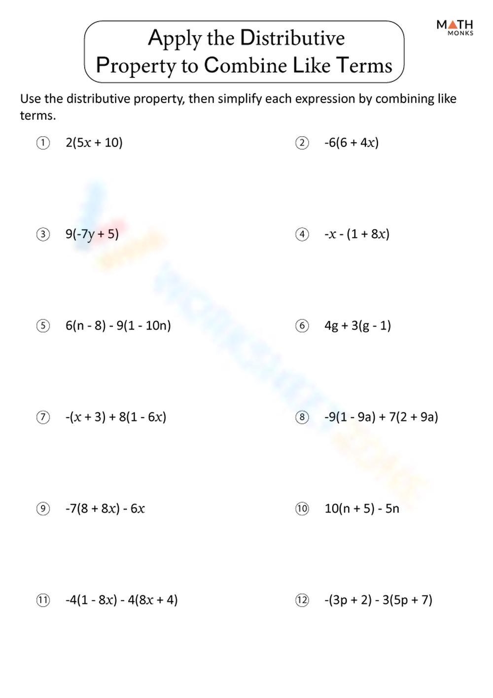 combining like terms worksheets