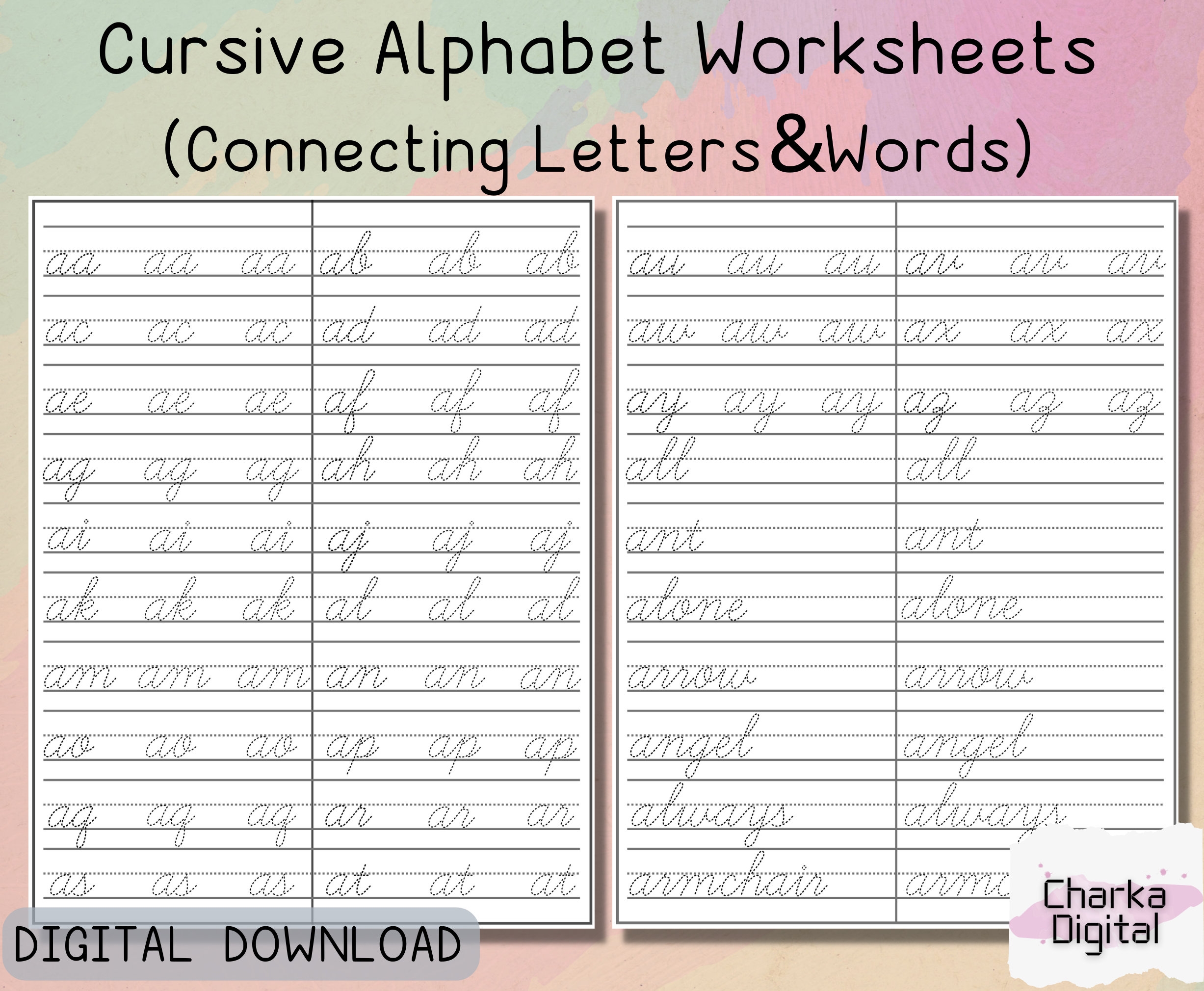 cursive letters practice worksheets