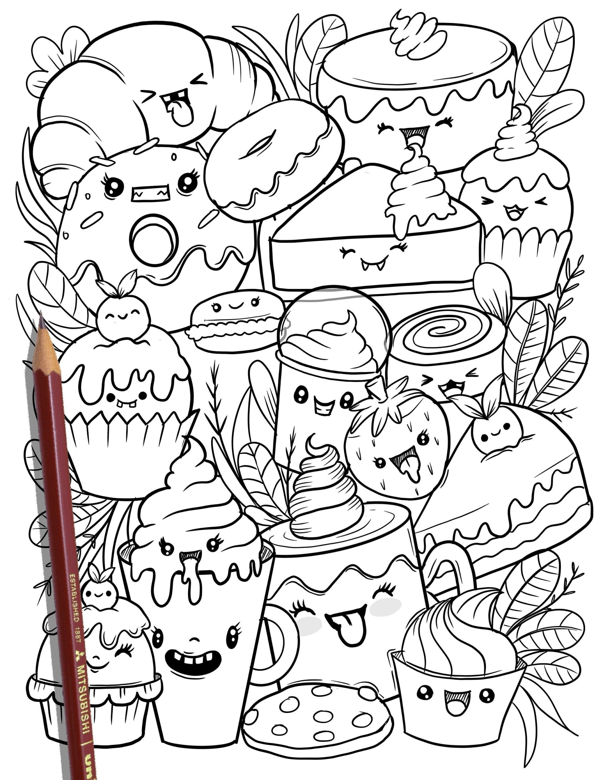 PRINTABLE Cute Dessert Coloring Page Hand drawn Coloring Sheet Sweet Kawaii Doodles Coloring Page Kids Coloring Page Adult Coloring Etsy