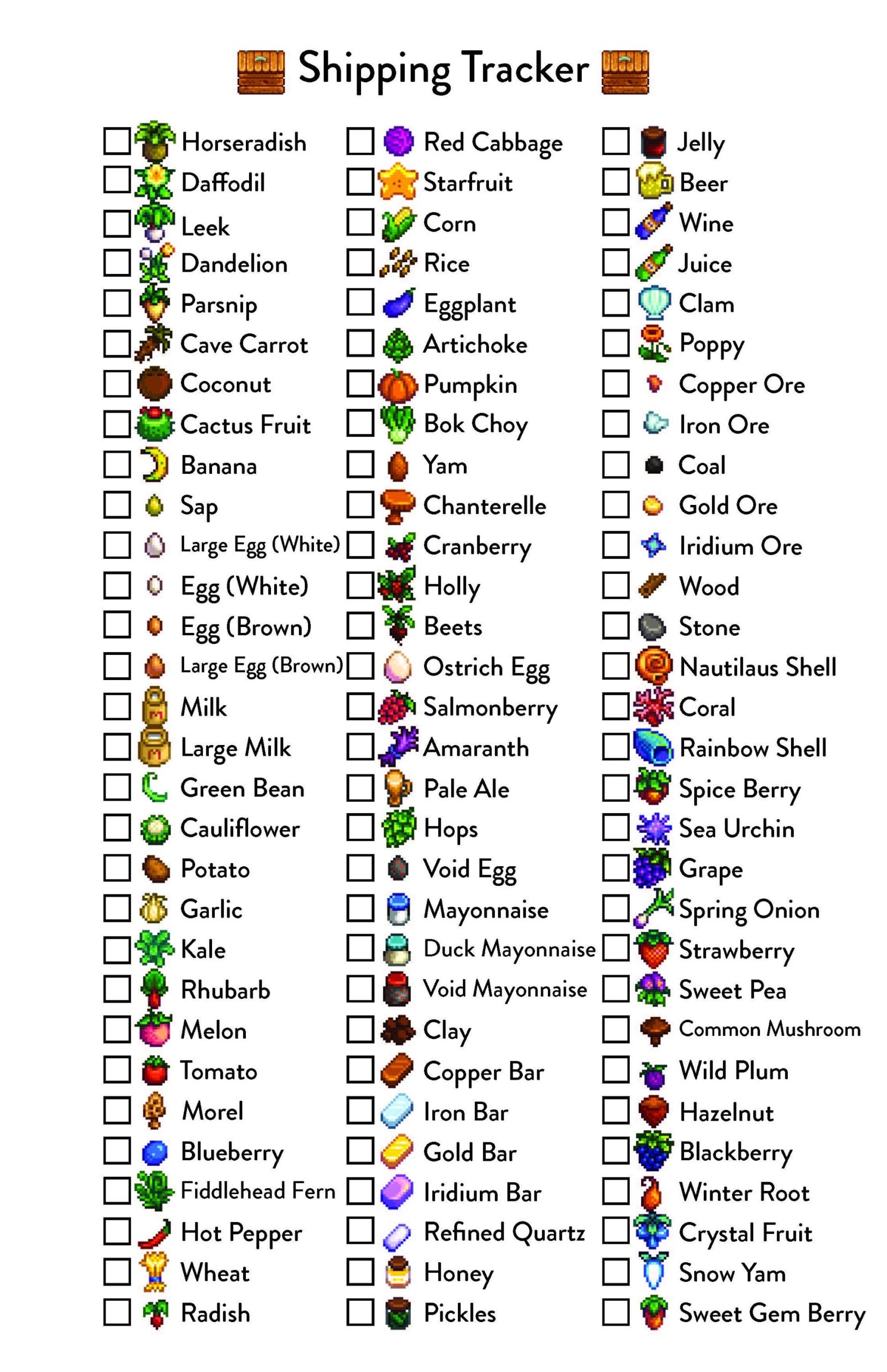 Printable Digital File Stardew Valley Tracker Shipping Collection Order Etsy