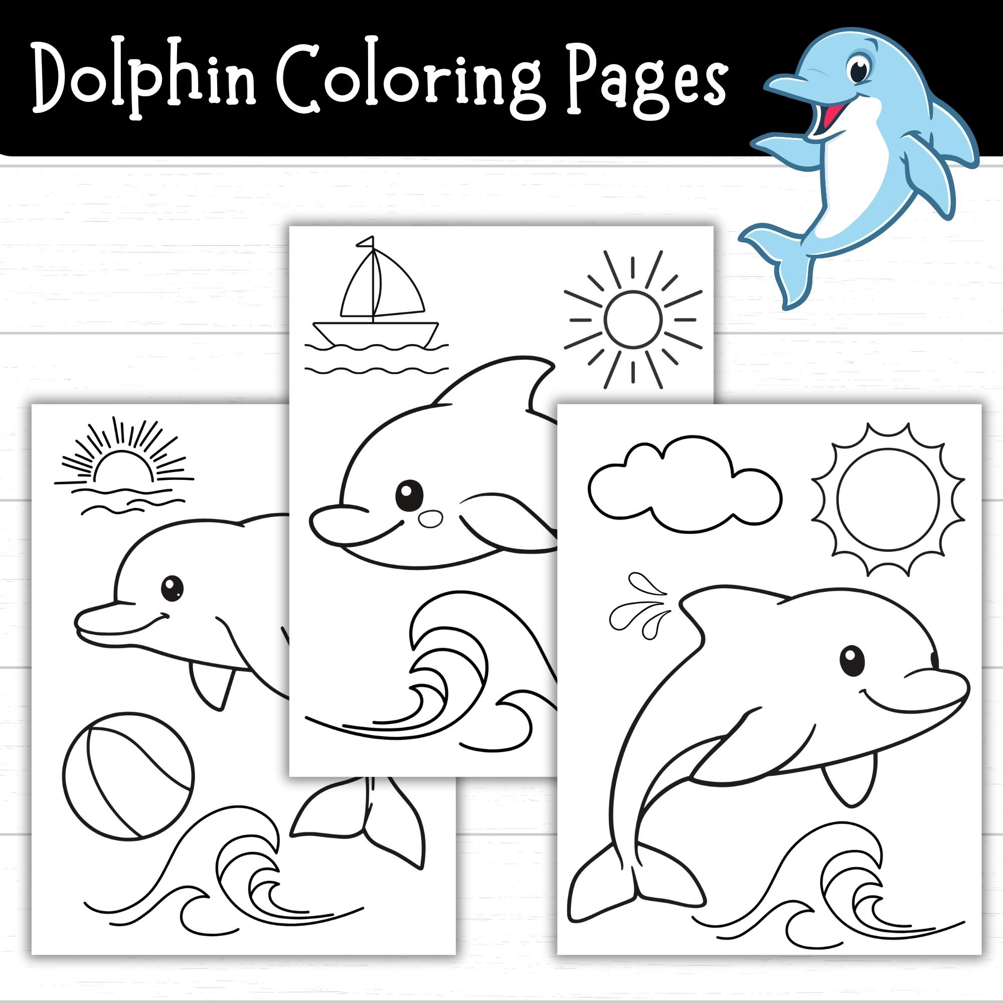 Printable Dolphin Coloring Pages For Kids Ocean Animals Coloring Activity For Preschool And Kindergarten Cute Dolphin Worksheets To Print Etsy